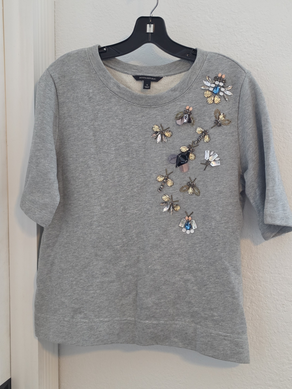 Banana Republic Gray Embellished Short-Sleeve Sweatshirt
